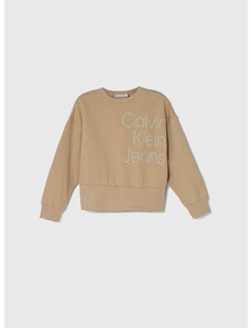 Dětská bavlněná mikina Calvin Klein Jeans béžová barva, s potiskem