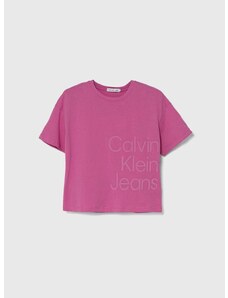 Dětské bavlněné tričko Calvin Klein Jeans růžová barva