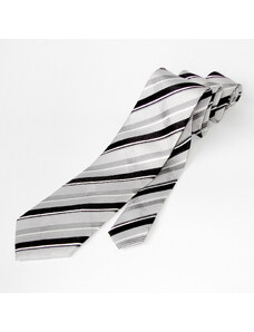 Hedvábná kravata LeeOppenheimer černobílá s pruhy