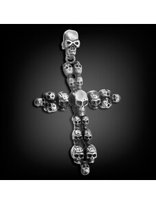 Pánský ocelový křížek Kuruk Mortala s lebkami | DG Šperky