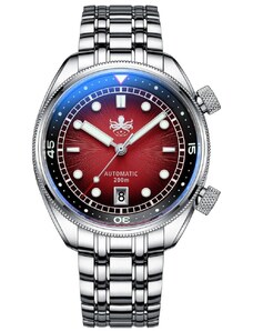 Stříbrné pánské hodinky Phoibos Watches s ocelovým páskem Eagle Ray 200M - PY039E Sunray Red Automatic 41MM