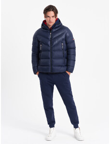 Ombre Clothing Pánská prošívaná zimní bunda z kombinovaných materiálů - tmavě modrá V2 OM-JAHP-0145