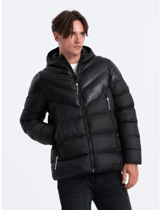 Ombre Clothing Pánská prošívaná zimní bunda z kombinovaných materiálů - černá V1 OM-JAHP-0145