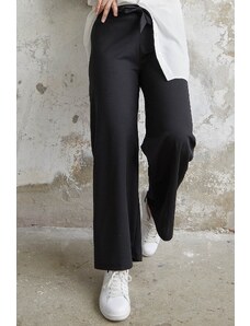 InStyle Belted Waist Loose Scuba Trousers - Black