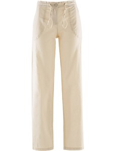 bonprix Lněné kalhoty s širokými nohavicemi Béžová
