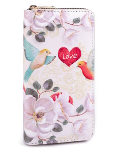 Charm Dámská peněženka s ptáčky a se srdíčkem s nápisem LOVE 9,5x19 cm