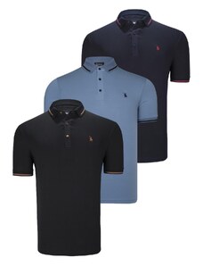 TRIPLE SET T8586 DEWBERRY MEN'S T-SHIRT-BLACK-NAVY-INDIGO