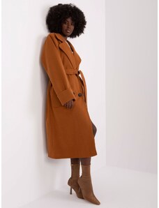 Fashionhunters Světle hnědý dlouhý kabát se zapínáním na knoflíky