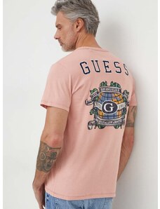 Bavlněné tričko Guess růžová barva, s aplikací, M4RI11 I3Z14