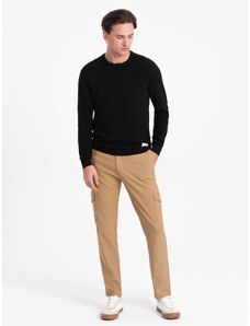 Ombre Clothing Pánské kalhoty REGULAR s kapsami - světle hnědé V4 OM-PACG-0178