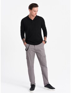 Ombre Clothing Pánské kalhoty s cargo kapsami a lemem nohavic - šedé V4 OM-PACG-0189
