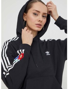 Bavlněná mikina adidas Originals dámská, černá barva, s kapucí, s aplikací, IU2515