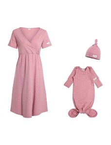 Moniel souprava do porodnice košilka + body s čepičkou pro miminko Dots růžová