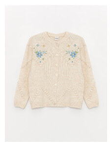 LC Waikiki Crew Neck Embroidered Long Sleeve Girl's Knitwear Cardigan