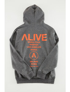 Trendyol Anthracite Melange Oversize/Wide-Fit Hooded Text Printed Back Sweatshirt