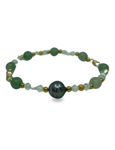 Perlový náramek s krystaly a korálky - zelený