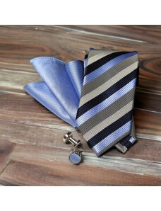 Beytnur Modrý set kravaty, kapesníčku a knoflíčků
