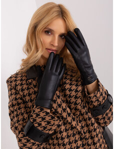 Fashionhunters Černé zimní rukavice s ekokůží