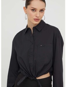 Košile Tommy Jeans dámská, černá barva, regular, s klasickým límcem