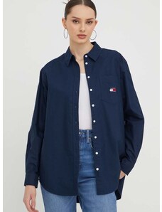 Košile Tommy Jeans tmavomodrá barva, relaxed, s klasickým límcem, DW0DW17351