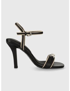 Kožené sandály Tommy Hilfiger TH HARDWARE HEELED SANDAL černá barva, FW0FW07796