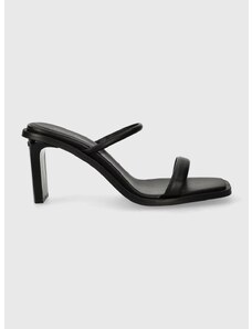 Kožené pantofle Calvin Klein PADDED CURVED STIL SLIDE 70 dámské, černá barva, na podpatku, HW0HW01992