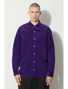Manšestrová košile Carhartt WIP Longsleeve Madison Fine Cord Shirt fialová barva, regular, s límečkem button-down, I030580.1ZTXX