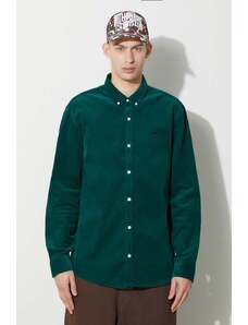 Manšestrová košile Carhartt WIP Longsleeve Madison Fine Cord Shirt zelená barva, regular, s límečkem button-down, I030580.1ZUXX