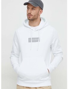 Bavlněná mikina Calvin Klein pánská, bílá barva, s kapucí, s aplikací