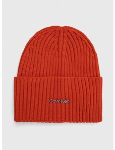 Čepice z vlněné směsi Calvin Klein oranžová barva