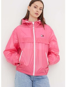 Bunda Tommy Jeans dámská, růžová barva, přechodná, DW0DW17229