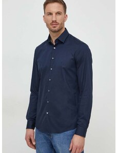 Košile Calvin Klein pánská, tmavomodrá barva, slim, s klasickým límcem
