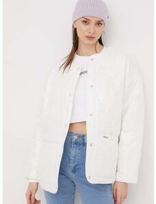 Bunda Tommy Jeans dámská, bílá barva, přechodná, oversize, DW0DW17235
