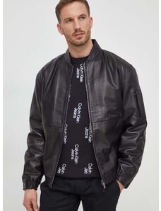 Kožená bunda Calvin Klein pánská, černá barva, přechodná, K10K112372