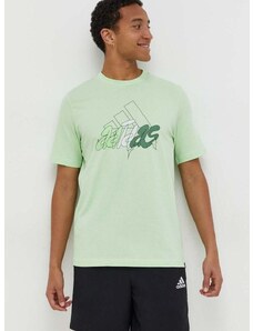 Bavlněné tričko adidas zelená barva, s potiskem, IN6243