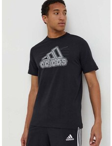 Bavlněné tričko adidas černá barva, s potiskem, IN6258