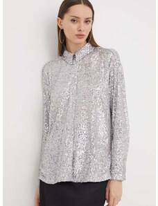 Košile Abercrombie & Fitch dámská, stříbrná barva, regular, s klasickým límcem