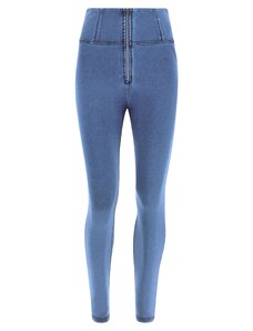 Freddy kalhoty WR.UP džínové světle modré, modré švy, extra vysoký pas, superskinny střih, denim žerzej
