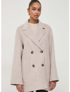 Vlněný kabát Ivy Oak béžová barva, přechodný, dvouřadový