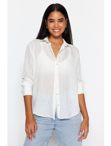 Trendyol Ecru Self Striping Transparent Oversize Wide Fit Woven Shirt