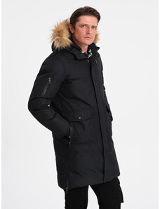 Ombre Clothing Pánská zimní bunda Alaskan s odnímatelnou kožešinou z kapuce - černá V2 OM-JALJ-0148
