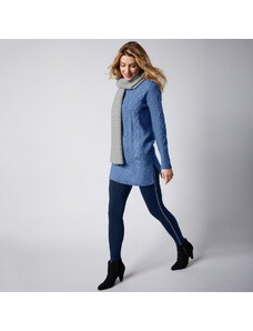 Blancheporte Tunikový pulovr s copánkovým vzorem a dlouhými rukávy modrošedá 46/48
