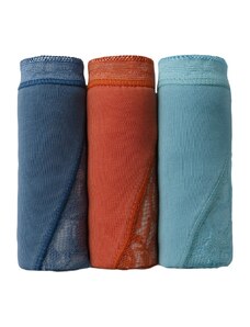 Blancheporte Sada 3 kalhotek maxi z pružné bavlny s krajkou oranžová+modrá+tyrkysová 42/44