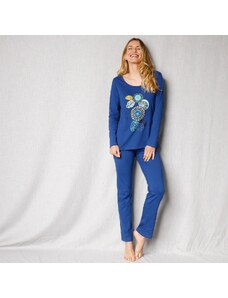Blancheporte Pyžamo s motivem rozet, dlouhé rukávy a kalhoty tmavě modrá 42/44