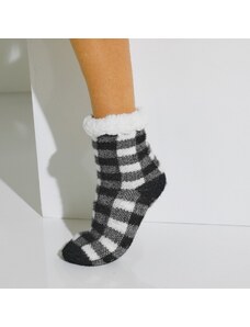 Blancheporte Bačkorové ponožky s kožešinovou imitací, kostkovaný design černá/bílá 38/39