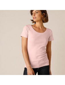 Blancheporte Jednobarevné tričko s krátkými rukávy, bio bavlna růžová pudrová 52