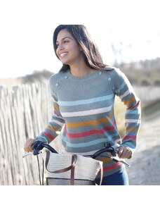 Blancheporte Pruhovaný pulovr s knoflíky khaki/vícebarevná 54