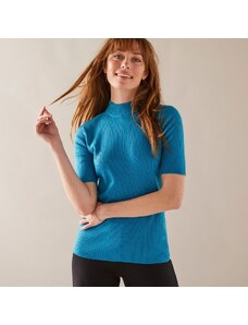 Blancheporte Žebrovaný pulovr s krátkými rukávy modrá 52