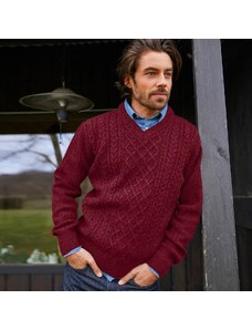 Blancheporte Irský pulovr s výstřihem do "V" bordó melír 97/106 (L)