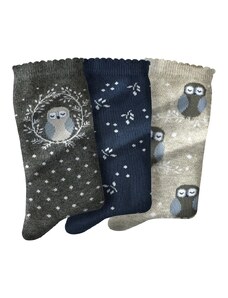 Blancheporte Sada 3 párů ponožek s motivem "sovy" šedý melír/nám.modrá 39-42